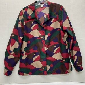 Vintage Sang Life Button Down Womens Blouse Size 12 Geometric Print Grandmacore